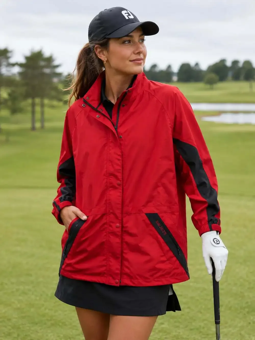 Vintage FootJoy DryJoys Golf Rain Jacket Red Black Waterproof Windbreaker L - Picture 1 of 6